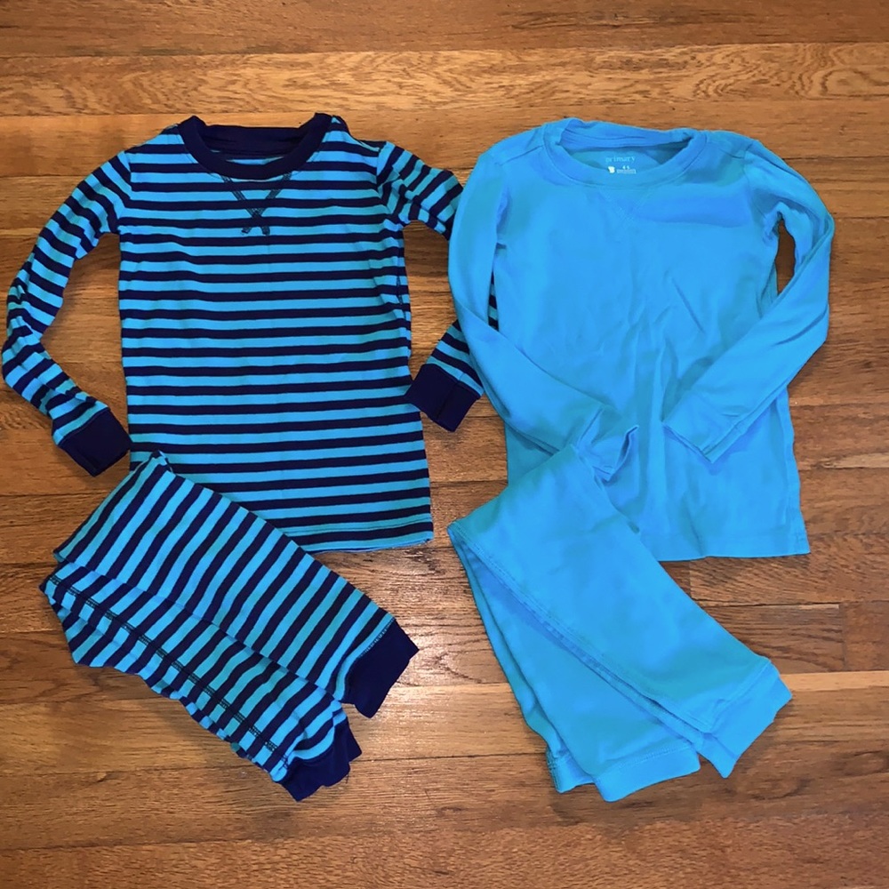 Primary Kids Pajama Sets in Blue and Blue Stripes